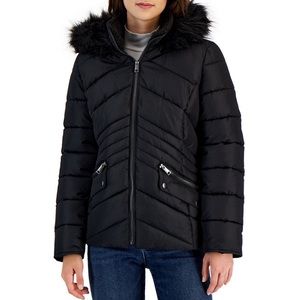 Faux-Fur-Trim Hooded Puffer jacket